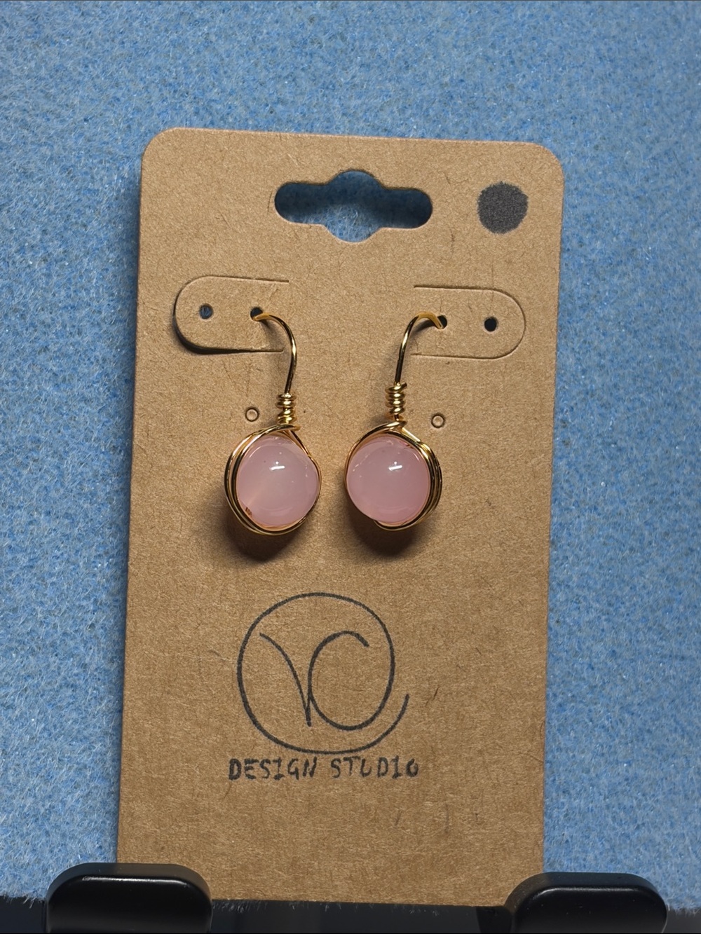 Pink Glass Bead Drop Earrings - Gold
